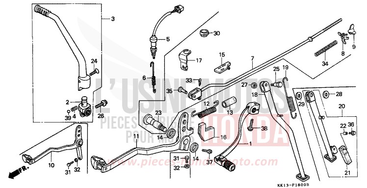 PEDALE/BIE. DE DEMARREUR DE KICK de XR250R FLASH RED (R119) 1984