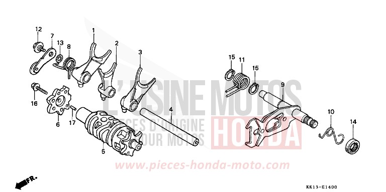 TAMBOUR DE CHANGEMENT/FOURCHETTE DE SELECTION de XR250R FLASH RED (R119) de 1985