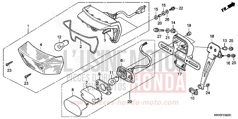 FEU ARRIERE/FEU D'IMMATRICULATION de XR125L FIGHTING RED (R134) 2006