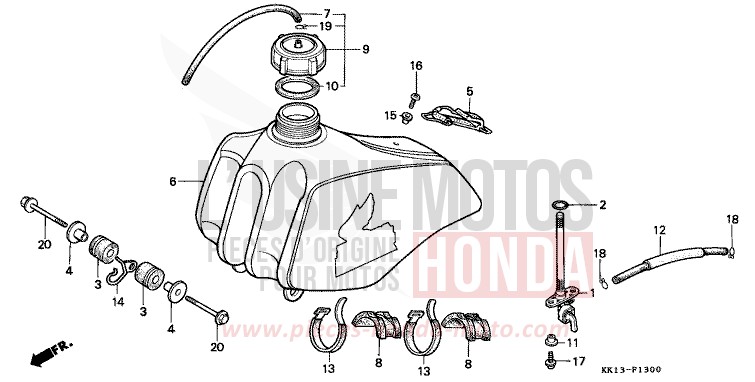 RESERVOIR A CARBURANT (XR250RE/RF) de XR250R FLASH RED (R119) de 1985