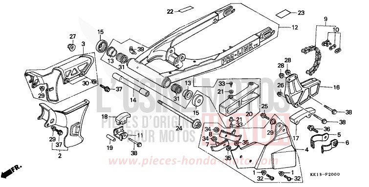 BRAS OSCILLANT/CARTER DE CHAINE (XR250RE/RF) de XR250R FLASH RED (R119) 1985