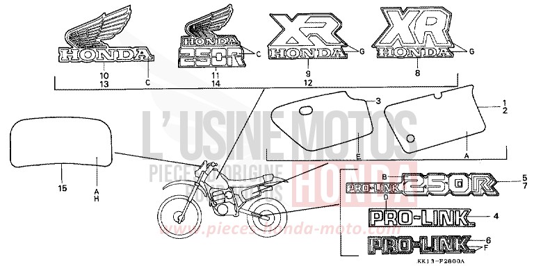 EMBLEME/MARQUE (XR250RE/RF/RG/RH) de XR250R FLASH RED (R119) de 1985