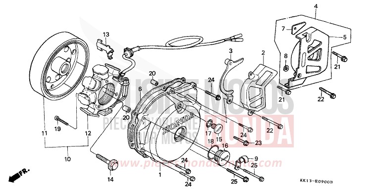 PANNEAU CARTER-MOTEUR G./ GENERATRICE de XR250R SHASTA WHITE (NH138) 1991