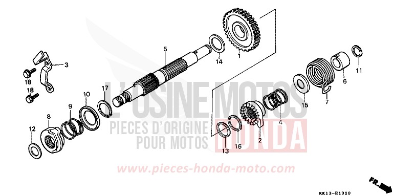 AXE DE KICKSTARTER de XR250R SHASTA WHITE (NH138) de 1991