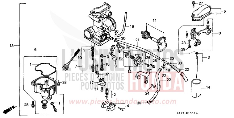 CARBURATEUR (XR250RG/RH/RJ/RK/RL/RM) de XR250R SHASTA WHITE (NH138) 1991