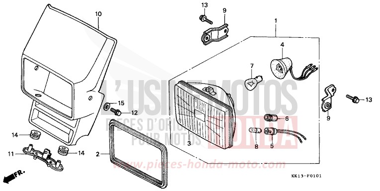 PROJECTEUR (B/ED/2B) de XR250R SHASTA WHITE (NH138) de 1991