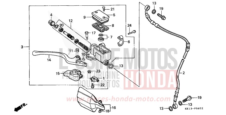 MAITRE-CYLINDRE FREIN AV. (3) de XR250R SHASTA WHITE (NH138) de 1991