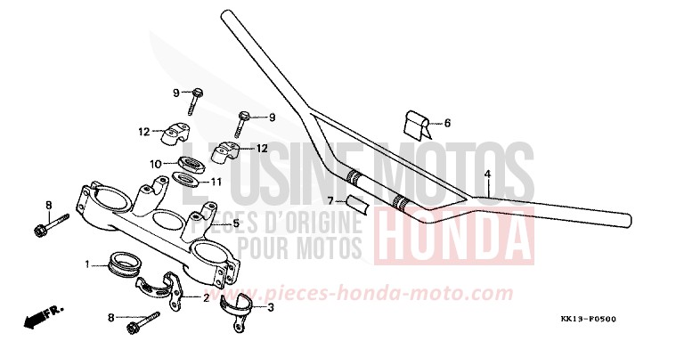 TUYAU DE GUIDON/PONT SUPERIEUR de XR250R SHASTA WHITE (NH138) 1991