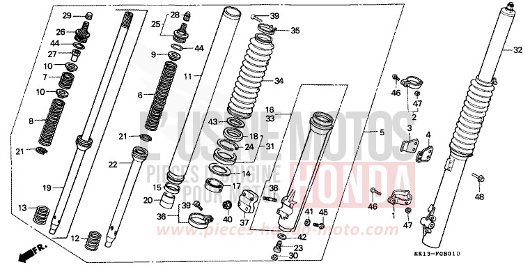FOURCHETTE AVANT (XR250RG/RH/RJ/RK/RL/RM) de XR250R SHASTA WHITE (NH138) 1991