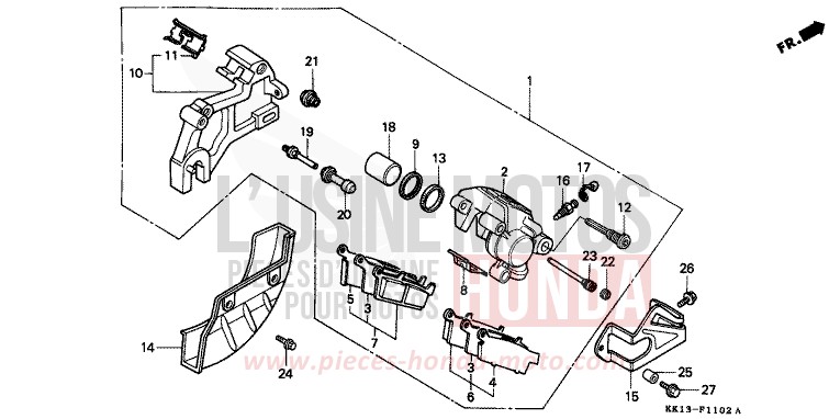 ETRIER DE FREIN ARRIERE de XR250R SHASTA WHITE (NH138) 1991