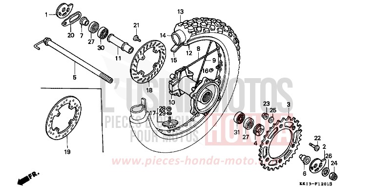 ROUE ARRIERE (XR250RL/RM) de XR250R SHASTA WHITE (NH138) 1991