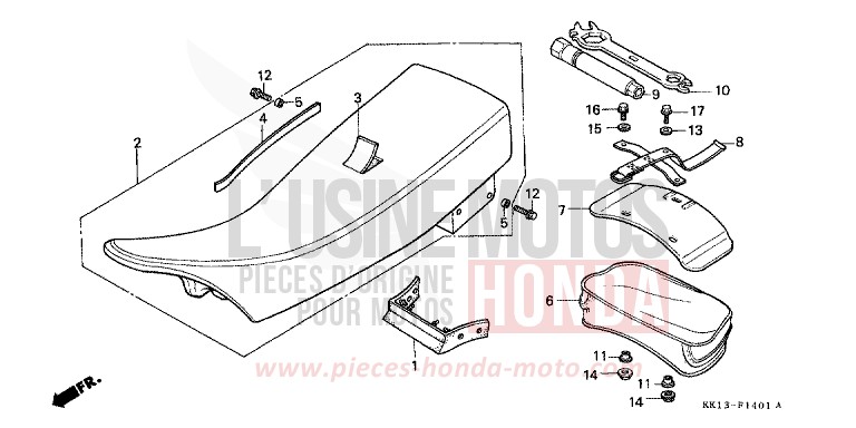 SIEGE/OUTILS (XR250RG/RH/RJ/RK/RL/RM) de XR250R SHASTA WHITE (NH138) de 1991