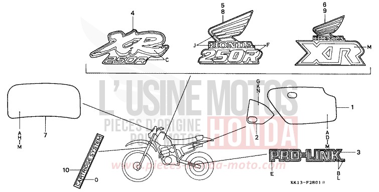 EMBLEME/MARQUE (XR250RJ/RK/RL/RM) de XR250R SHASTA WHITE (NH138) de 1991