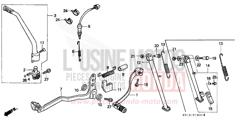 PEDALE/BIE. DE DEMARREUR DE KICK de XR250R SHASTA WHITE (NH138H) 1992