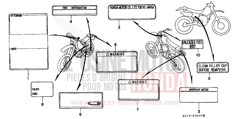 ETIQUETTE DE PRECAUTIONS de XR250R SHASTA WHITE (NH138H) 1992