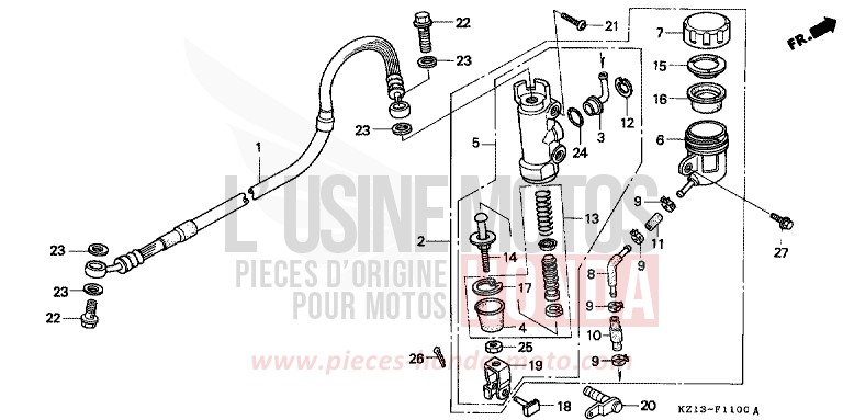 MAITRE-CYLINDRE FREIN AR. CYLINDRE de XR250R SHASTA WHITE (NH138H) 1993