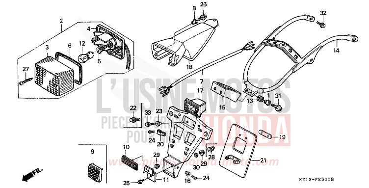 FEU ARRIERE (B/DK/ED/U) de XR250R SHASTA WHITE (NH138H) 1993