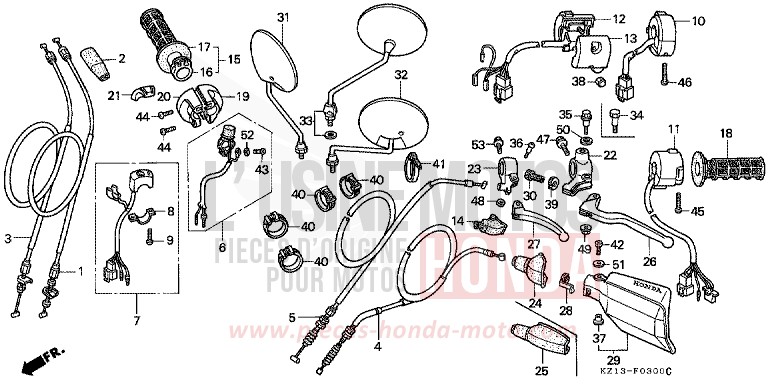 LEVIER DE GUIDON/COMMUTATEUR/ CABLE (B/DK/ED/U) de XR250R SHASTA WHITE (NH138H) 1994