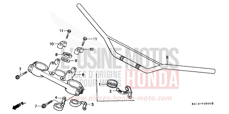 TUYAU DE GUIDON/PONT SUPERIEUR de XR250R SHASTA WHITE (NH138H) 1994
