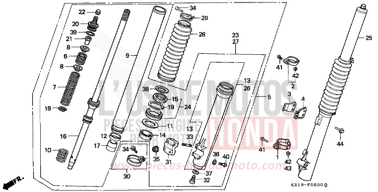 FOURCHETTE AVANT de XR250R SHASTA WHITE (NH138H) 1994