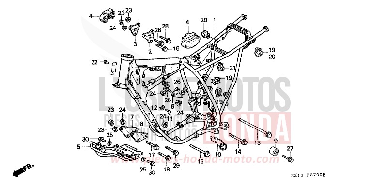 CARROSSERIE DE CHASSIS de XR250R SHASTA WHITE (NH138H) 1994