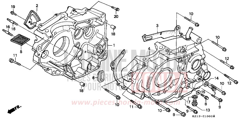 CARTER MOTEUR de XR250R SHASTA WHITE (NH138H) 1995