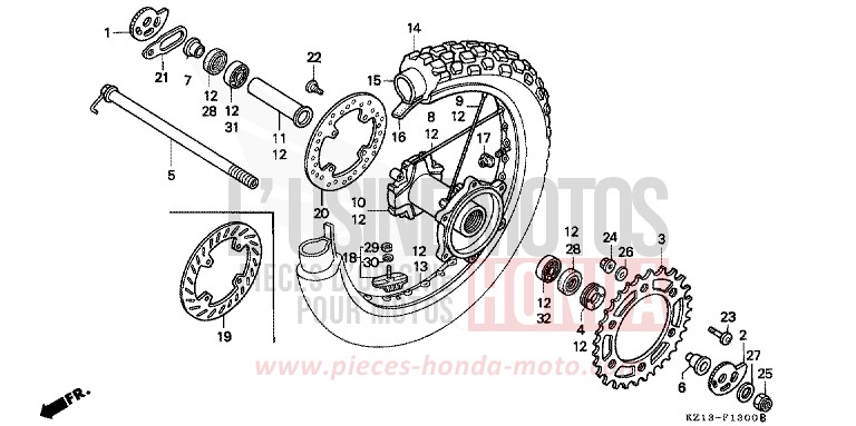 ROUE ARRIERE de XR250R SHASTA WHITE (NH138H) 1995