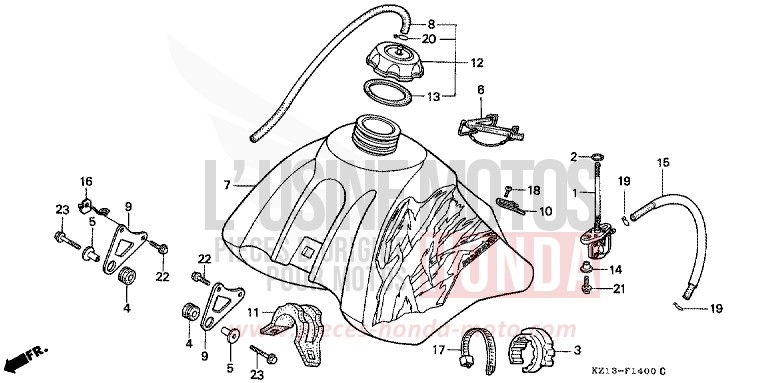RESERVOIR A CARBURANT de XR250R SHASTA WHITE (NH138H) 1995