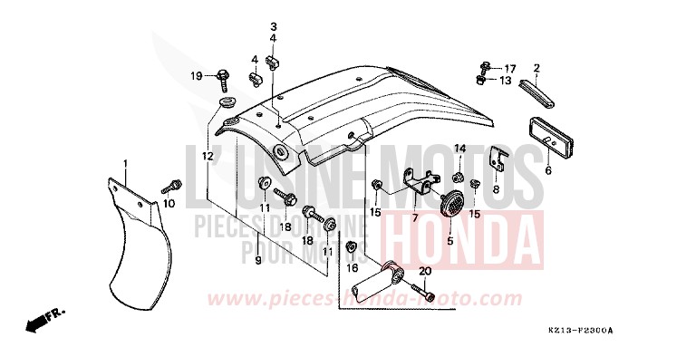 GARDE-BOUE ARRIERE de XR250R SHASTA WHITE (NH138H) 1995
