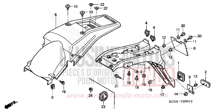GARDE-BOUE ARRIERE (XR250R-CL/DK/U) (XR250RT-W) (ED) de XR250R ROSS WHITE (NH196) 1996