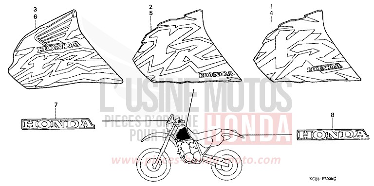 MARQUE (XR250RT/V/W) de XR250R ROSS WHITE (NH196) 1997