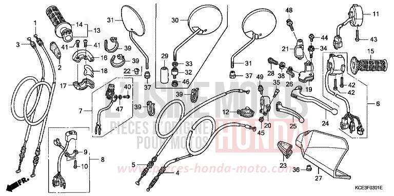 LEVIER DE GUIDON/COMMUTATEUR/CABLE (CL/DK/ED/U) de XR250R ROSS WHITE (NH196) 1998