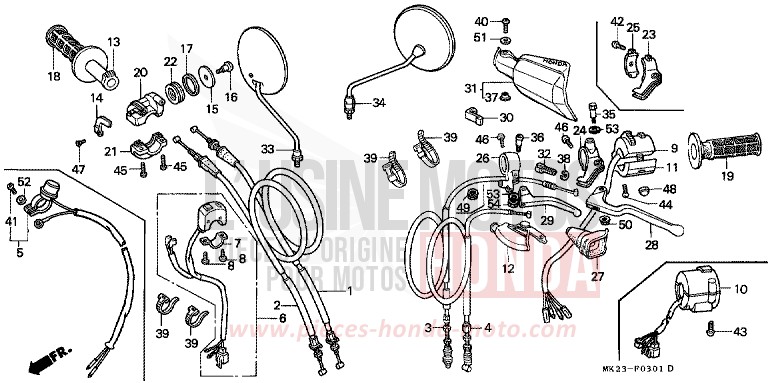 LEVIER DE GUIDON/COMMUTATEUR/ CABLE de XR600R SHASTA WHITE (NH138H) 1991