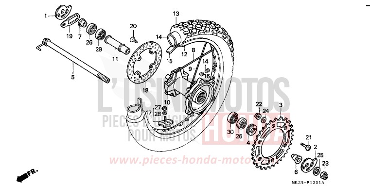 ROUE ARRIERE de XR600R SHASTA WHITE (NH138H) 1991
