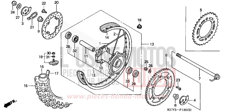 ROUE ARRIERE de XR400R FIGHTING RED (R134) 2001