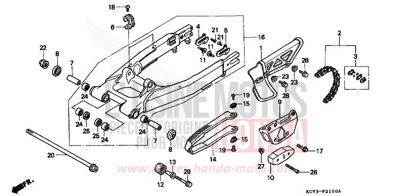 BRAS OSCILLANT/CARTER DE CHAINE de XR400R FIGHTING RED (R134) 2001