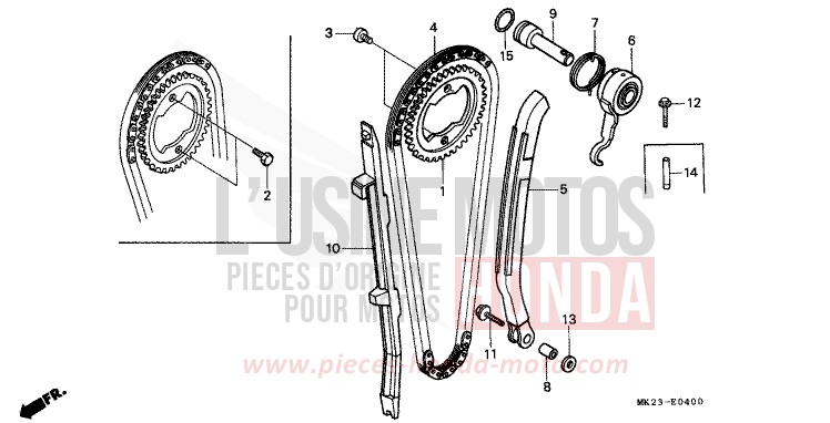 CHAINE A CAMES/TENDEUR de XR600R SHASTA WHITE (NH138H) de 1992