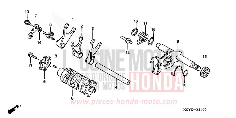 TAMBOUR DE CHANGEMENT/FOURCHETTE DE SELECTION de XR400R FIGHTING RED (R134) 2004