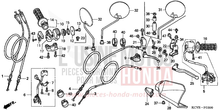 LEVIER DE GUIDON/COMMUTATEUR/CABLE de XR400R FIGHTING RED (R134) 2004