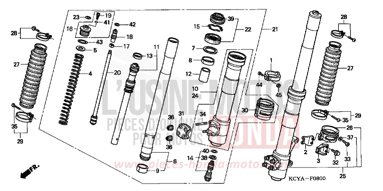 FOURCHETTE AVANT de XR400R FIGHTING RED (R134) 2004