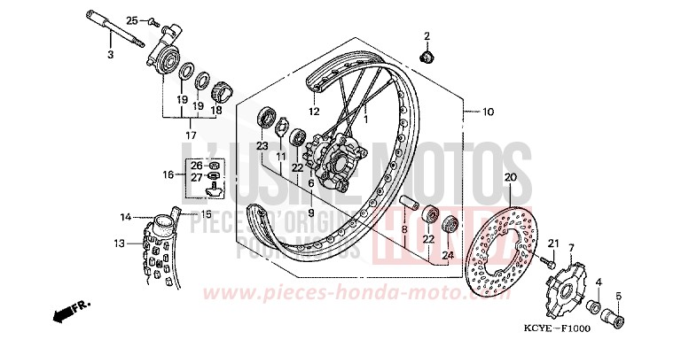 ROUE AVANT de XR400R FIGHTING RED (R134) 2004