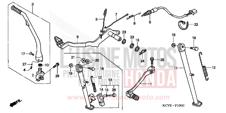 PEDALE/BEQUILLE/BIE. DE DEMARREUR DE KICK de XR400R FIGHTING RED (R134) 2004
