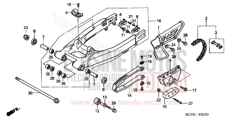 BRAS OSCILLANT/CARTER DE CHAINE de XR400R FIGHTING RED (R134) 2004
