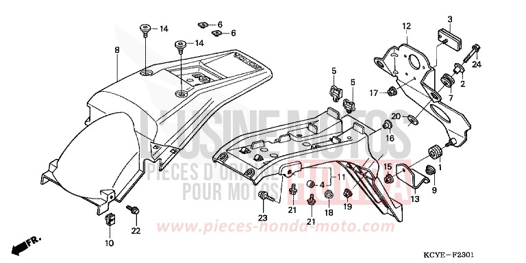 GARDE-BOUE ARRIERE (ED) de XR400R FIGHTING RED (R134) 2004