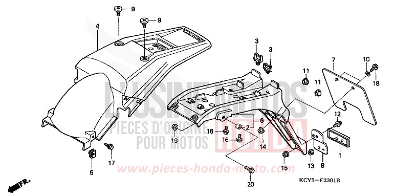 GARDE-BOUE ARRIERE (XR400RT,V,W,X-ED/DK/U) de XR400R ROSS WHITE (NH196) 1996