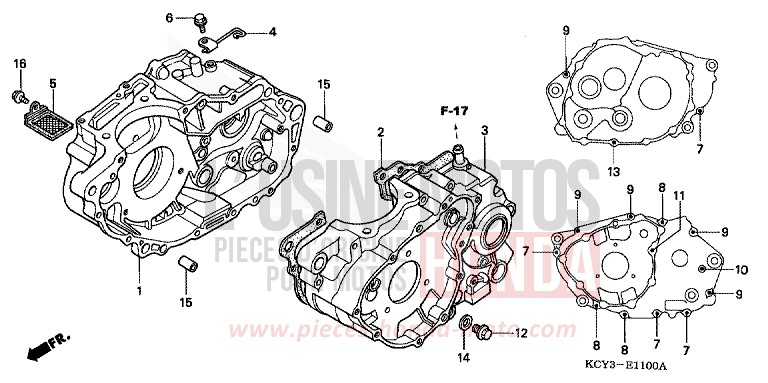 CARTER MOTEUR de XR400R FIGHTING RED (R134) 2000