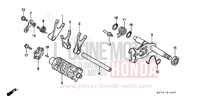 TAMBOUR DE CHANGEMENT/FOURCHETTE DE SELECTION de XR400R FIGHTING RED (R134) 2000