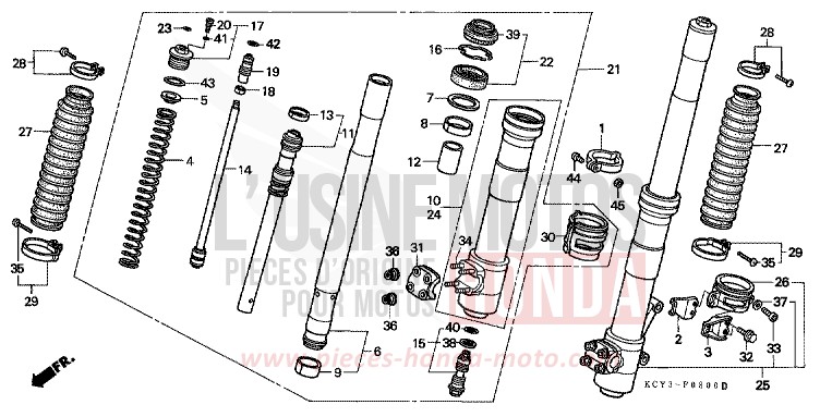 FOURCHETTE AVANT de XR400R FIGHTING RED (R134) 2000