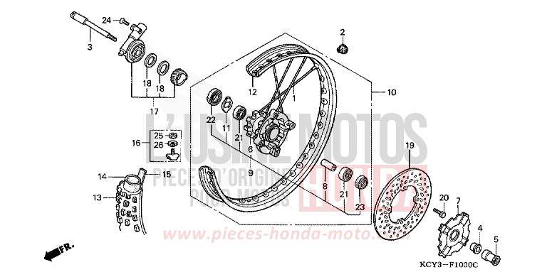 ROUE AVANT de XR400R FIGHTING RED (R134) 2000