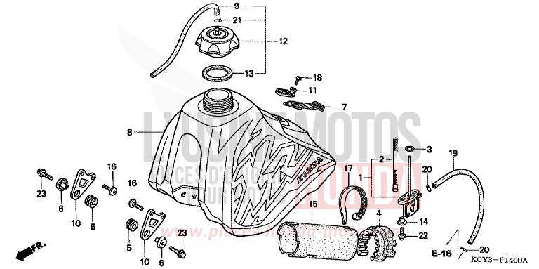 RESERVOIR A CARBURANT de XR400R FIGHTING RED (R134) 2000